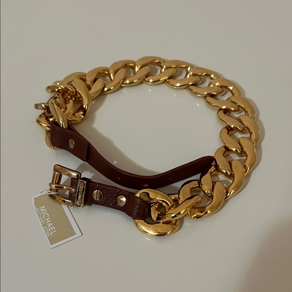 Michael Kors Gold and Brown Chain Link Wrap Bracelet NWT